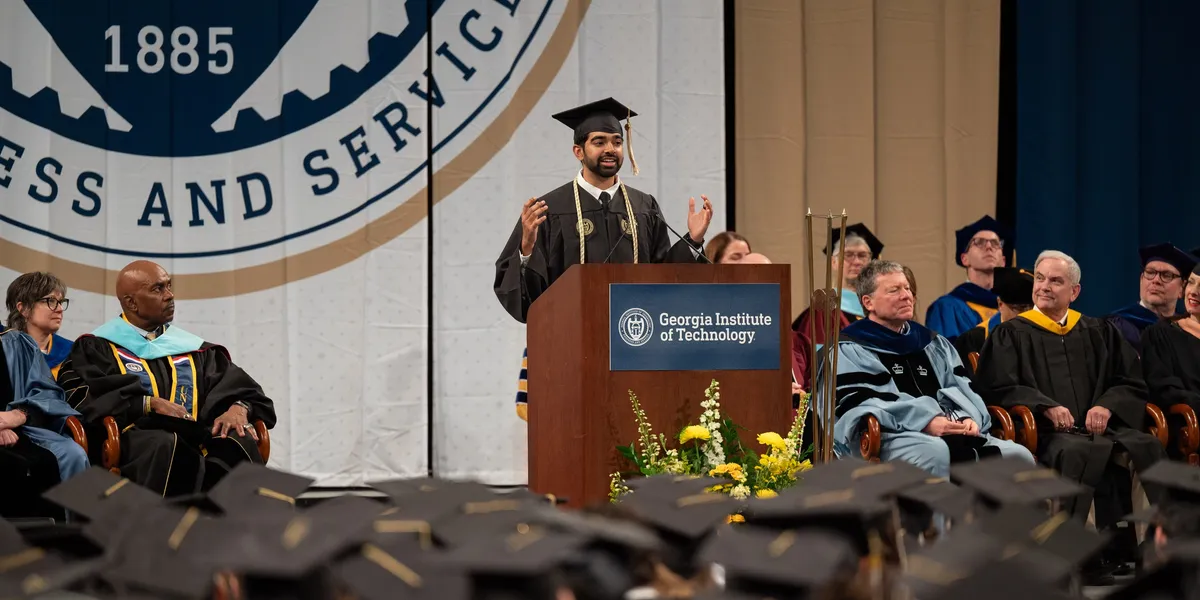 Rishi Bengani speaking at Georgia Tech commencement